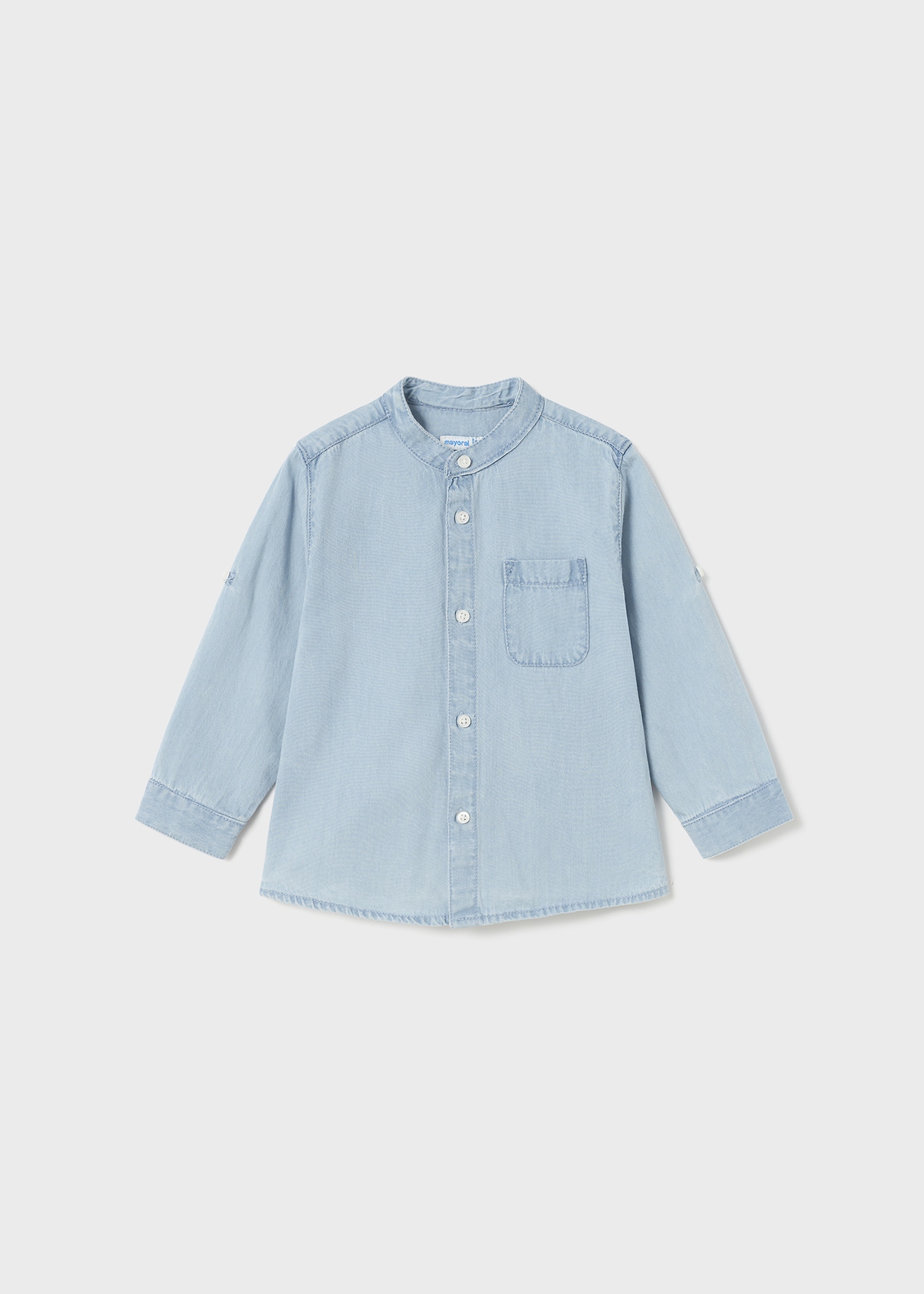 Camisa de manga comprida com gola mandarim feita de algodão sustentável para bebê