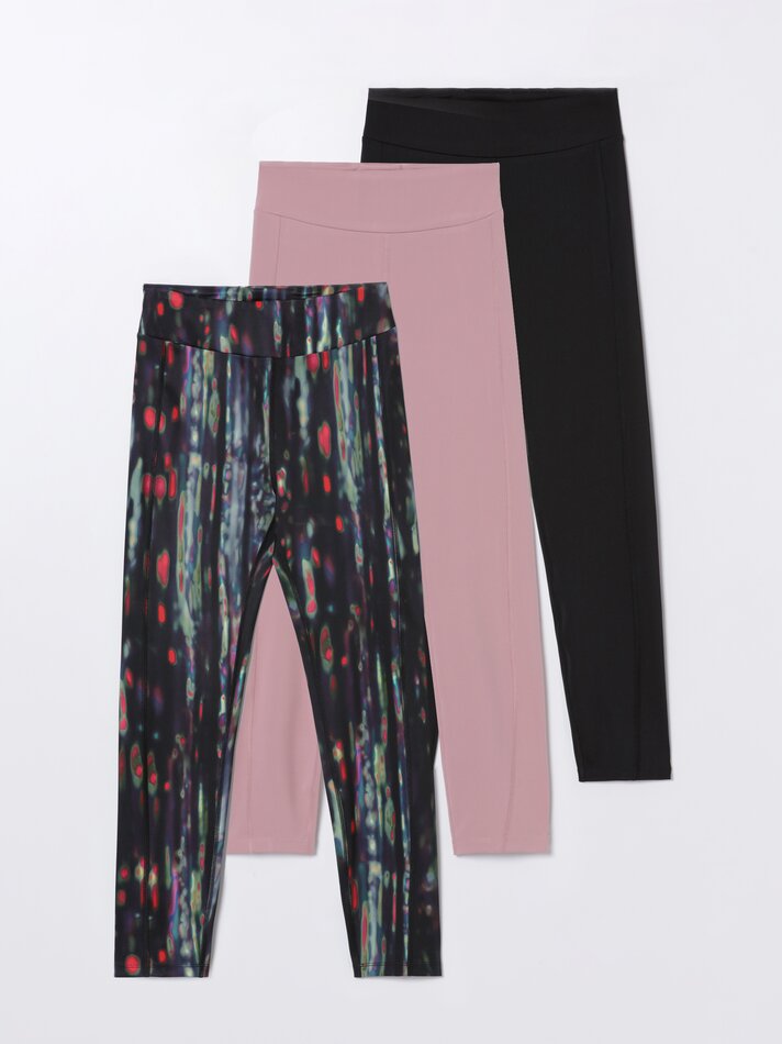 Conjunto com 3 Leggings Esportivas Combinando - Rosa