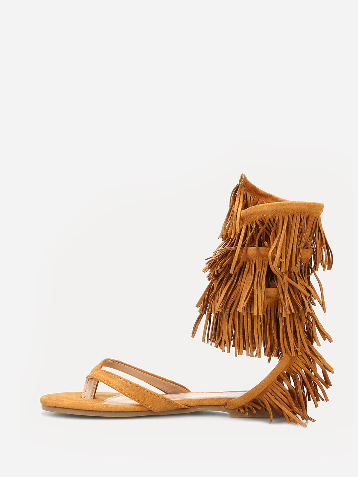 Nu-pieds en suédine avec franges- Camel