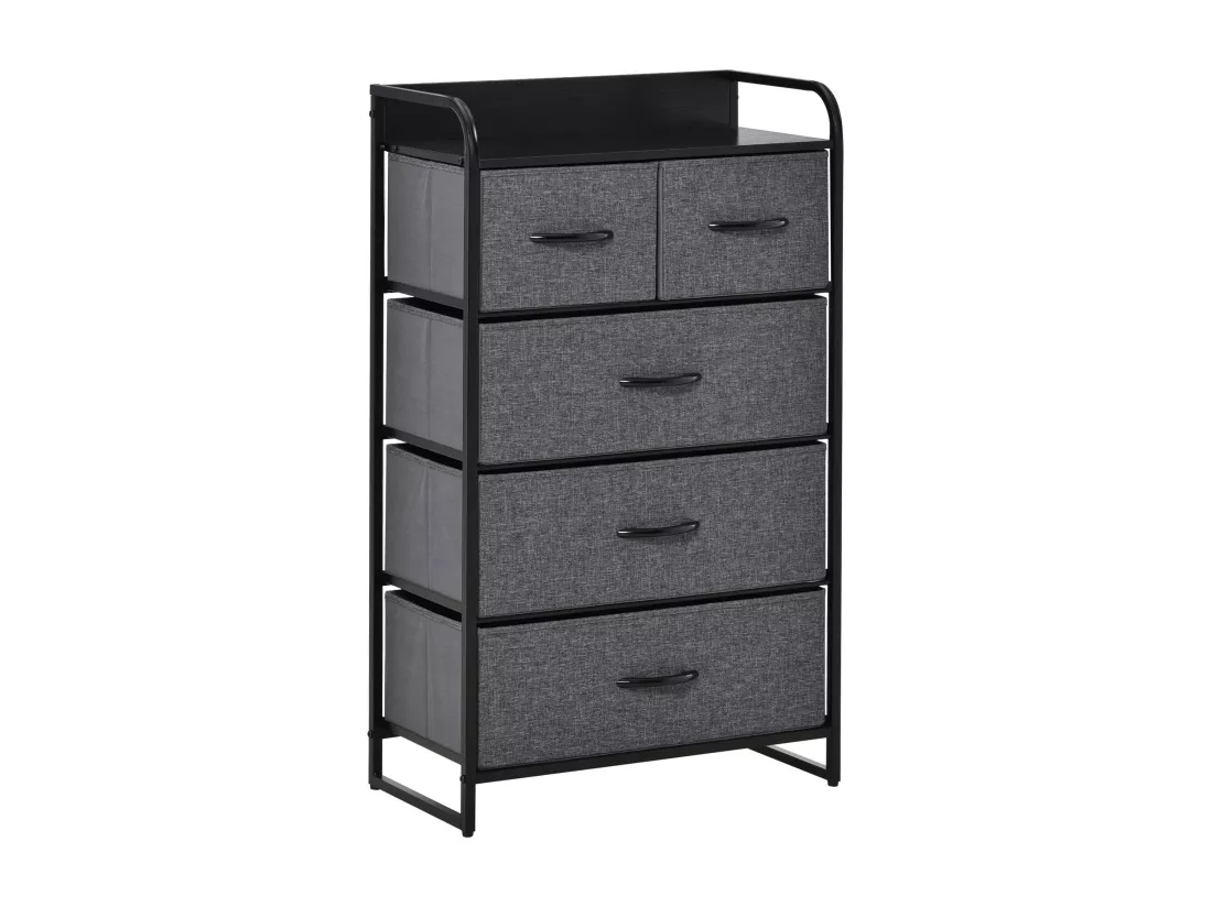 Commode meuble de rangement 5 tiroirs pliables en tissu 58 x 29 x 99 cm gris