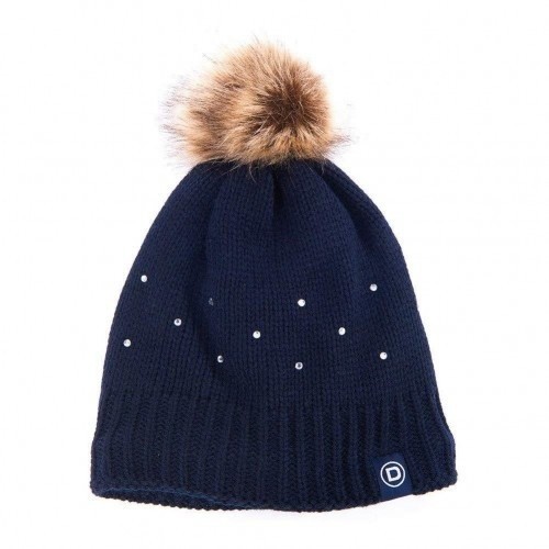 Chapéu feminino brilhante com pompom, azul marinho