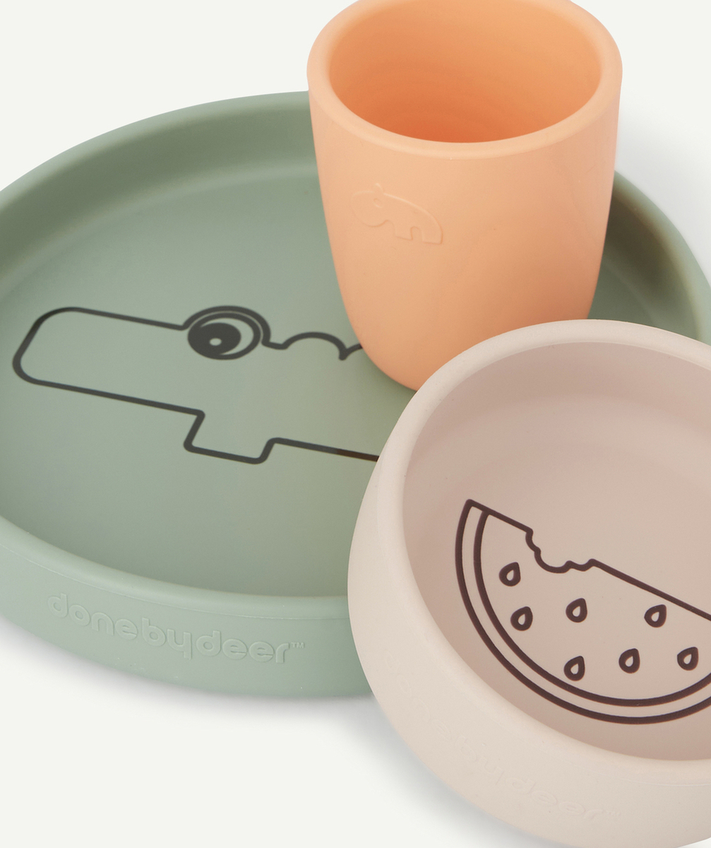 DONE BY DEERCOFFRET REPAS EN SILICONE CROCO ROSE ET VERT