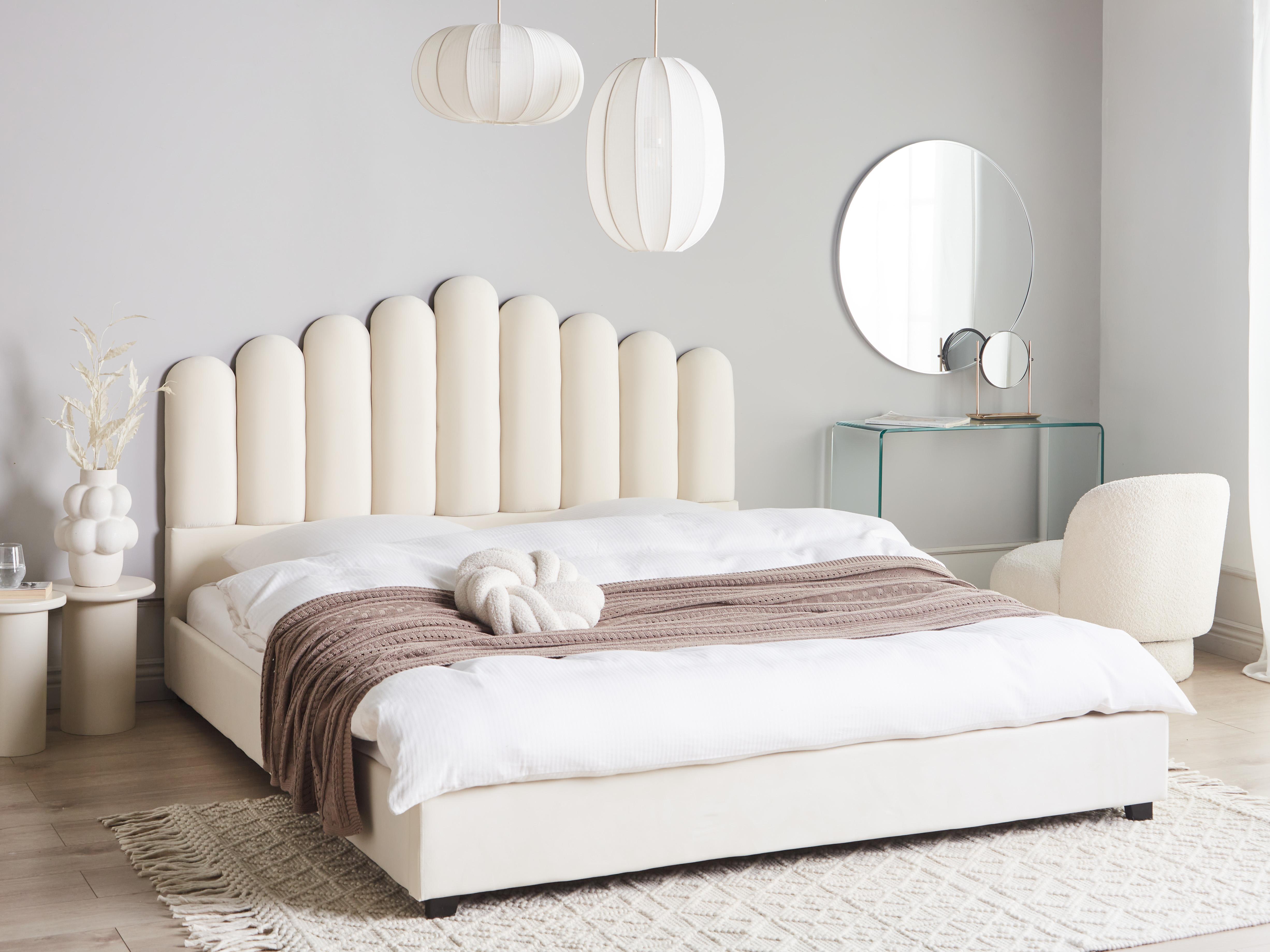 Bed Fluweel VINCENNES 180 x 200 cm Gebroken wit