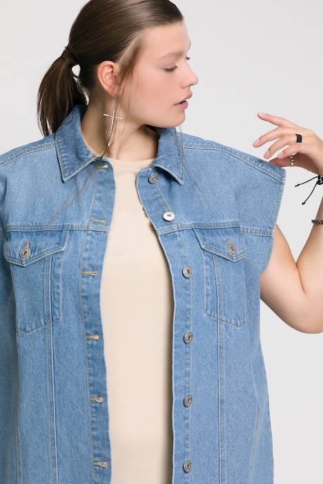Jeansweste, oversized, Hemdkragen, Taschen