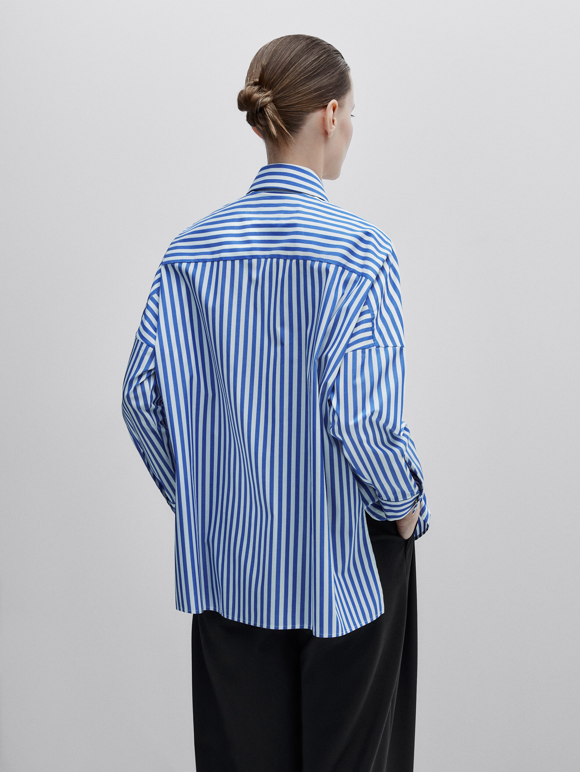 Camisa listrada de popeline com botões de pressão - Studio - AZUL