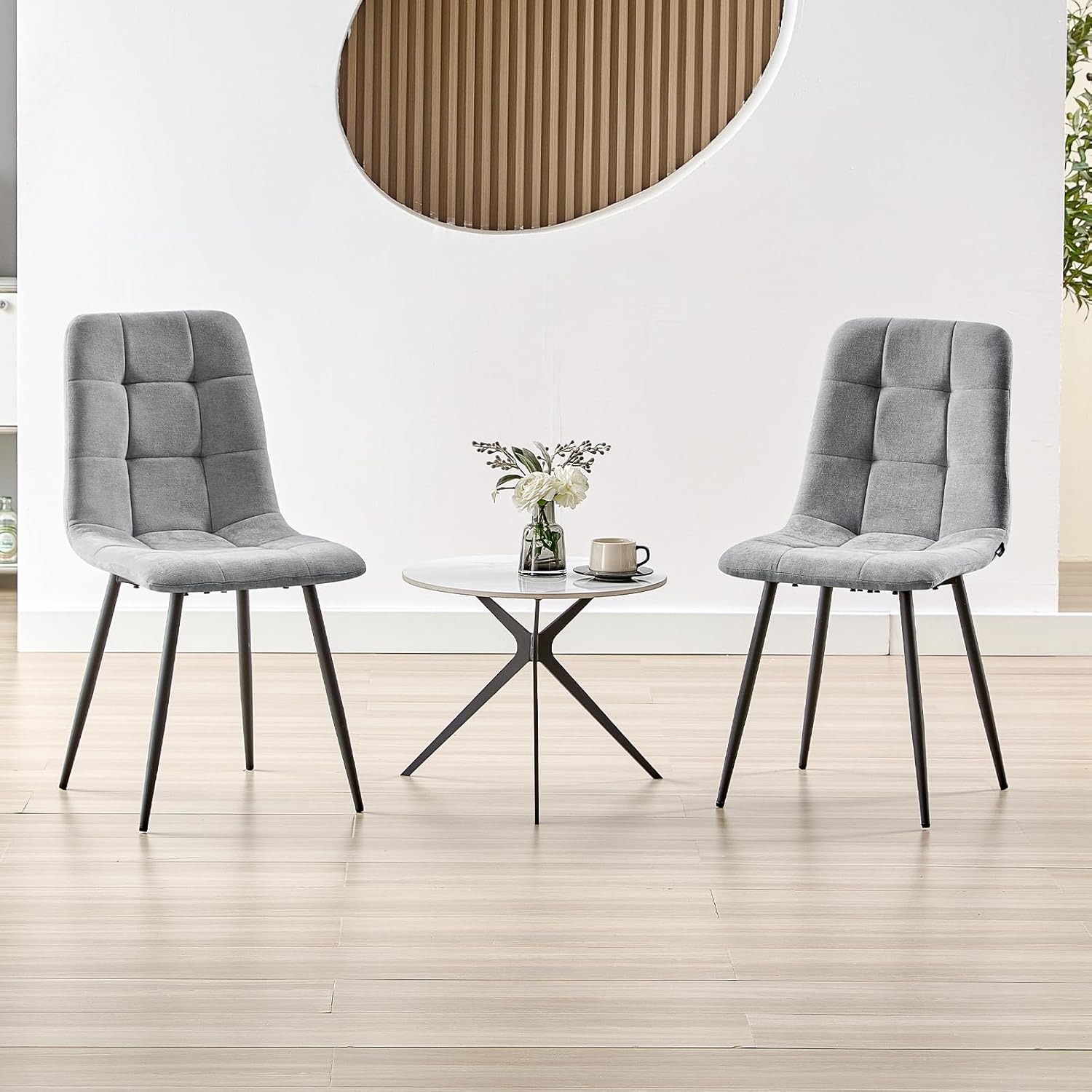 Esszimmerstühle 6er Set, Gepolsterter Stuhl mit Hoher Rückenlehne und Leinendesign, Esstischstühle mit Metallfuß, für Esszimmer, Wohnzimmer, Küche, Schlafzimmer und Empfangsraum, Grau