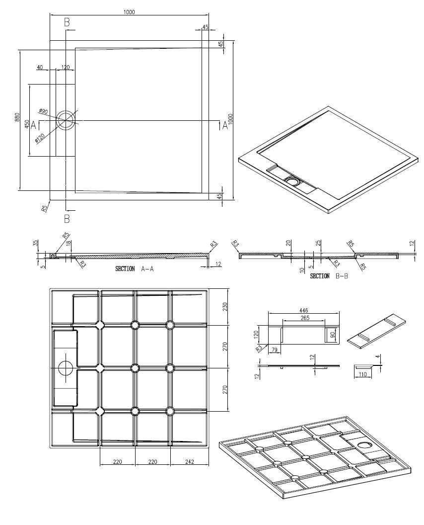 Best Design Just Solid douchebak 100x100x3.5cm mat wit