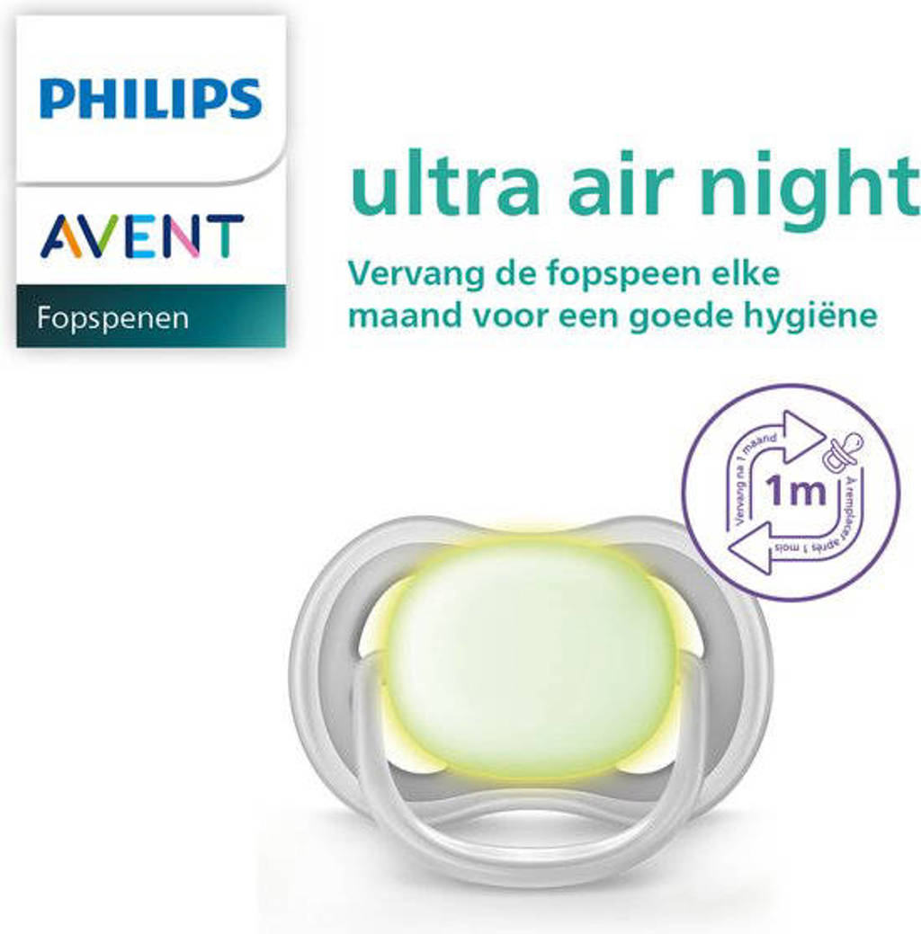 Schattige spenen met glow in the darkfopspeen 18M+ 2 stuks SCF376/23