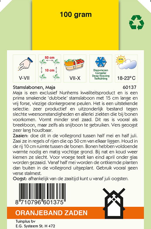 Oranjeband zaden Stamslabonen Molly - Groentezaden - 100 Gram