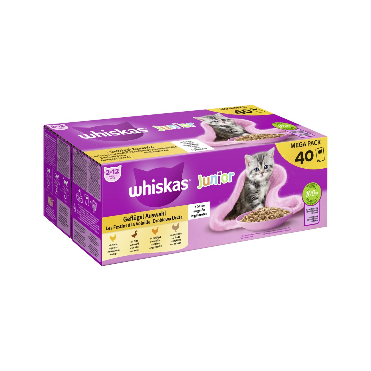 Whiskas Portionsbeutel Multipack Mega Pack Junior Geflügel Auswahl in Gelee 40x85 g