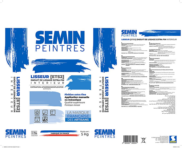 Enduit de finition extra fin Semin lisseur 5 kg