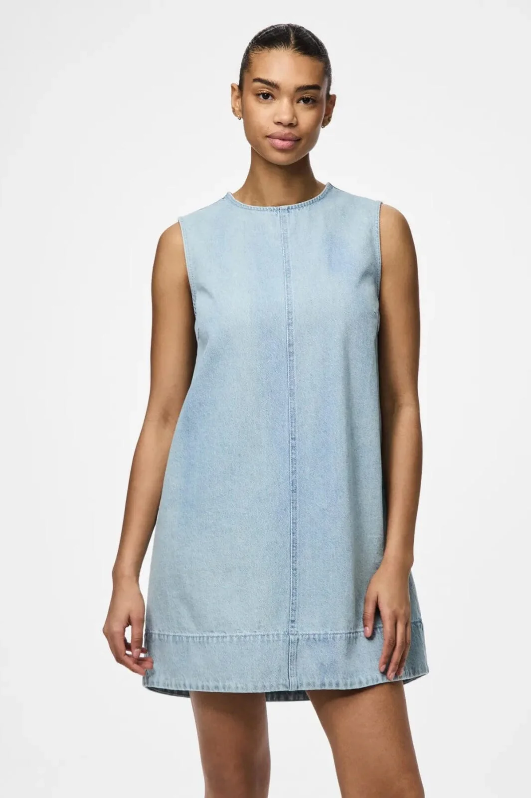 Pieces Pcflora Sl Mini Denim Dress