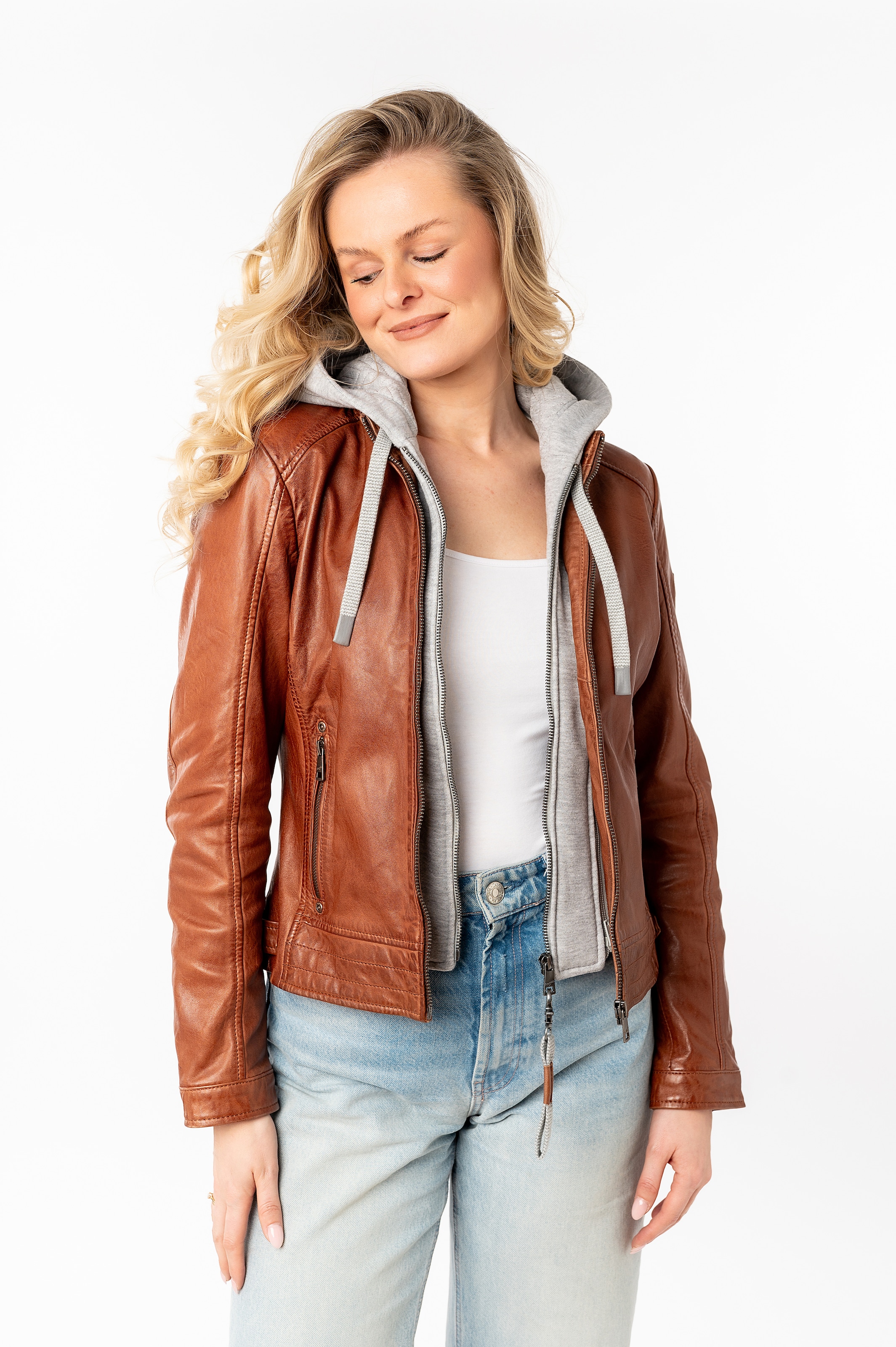 Mauritius Lederjacke »MWAleni« mit Kapuze mit Jerseykapuze und Stehkragen