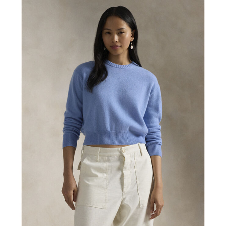 Polo Ralph Lauren Wool-Blend Cropped Crewneck Sweater New litchfield blue