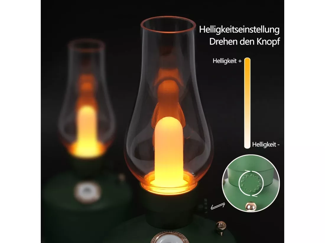NETTLIFE Lampe de table LED Cadeau de Noël Lampe de chevet Batterie Lampe de table Sans fil Vintage Humidificateur Vert Lampe de parfum Cadeau