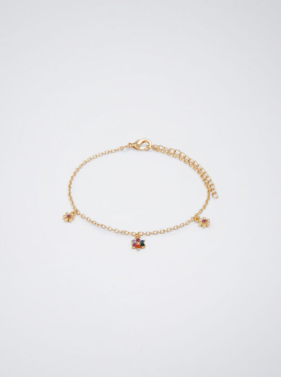 Pulseira com flores e cristais - Multicolorida