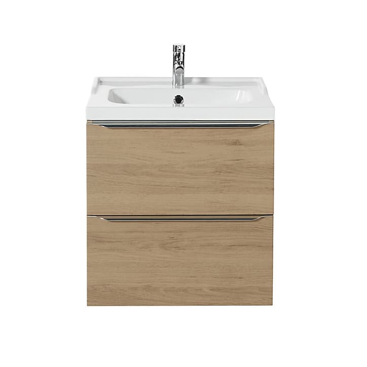 Meuble sous vasque à suspendre GoodHome Imandra bois chêne 60 cm + plan vasque Lana