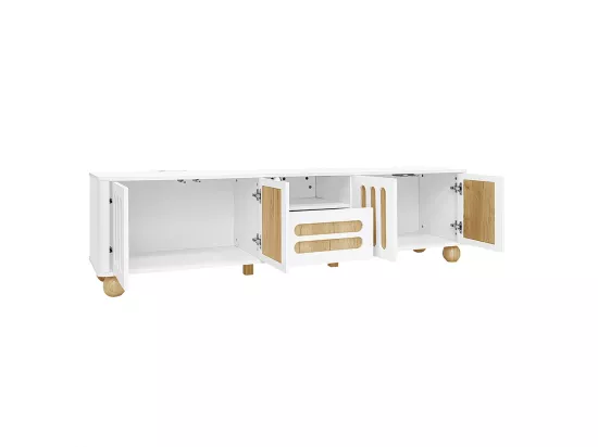 Meuble TV, avec 4 portes, 1 tiroir et éclairage LED, 180 x 40 x 47 cm, blanc