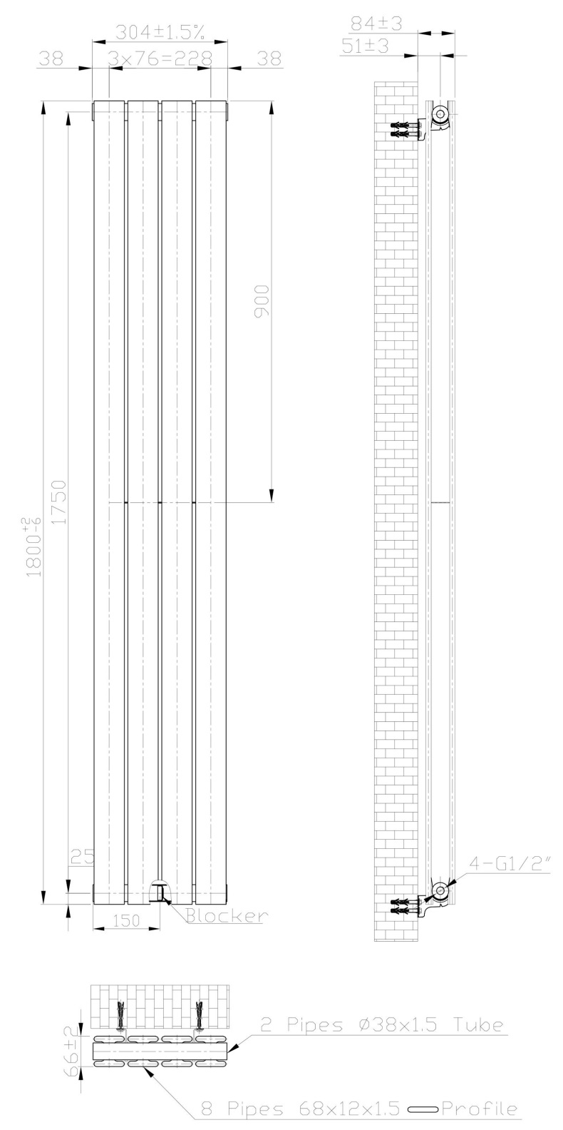 Eastbrook Warrington paneelradiator type 20 30x180cm 1367W wit glans