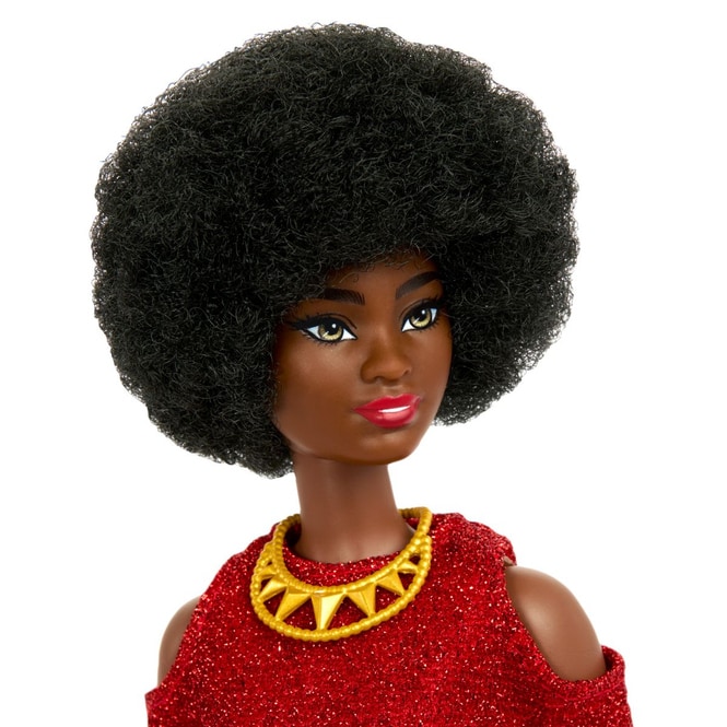 Barbie - Fashionista Puppe - Schwarze Haare - Rotes Kleid