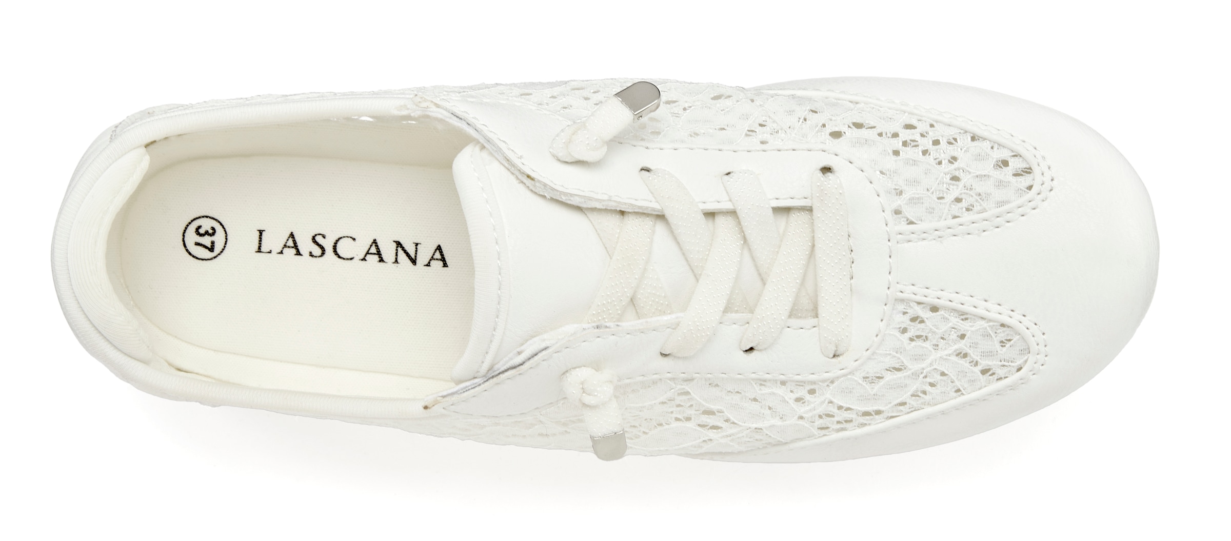 LASCANA Sneaker »Freizeitschuh, Halbschuh mit modischen Spitzendetails«  zum Reinschlüpfen mit elastischen Schnürbändern VEGAN