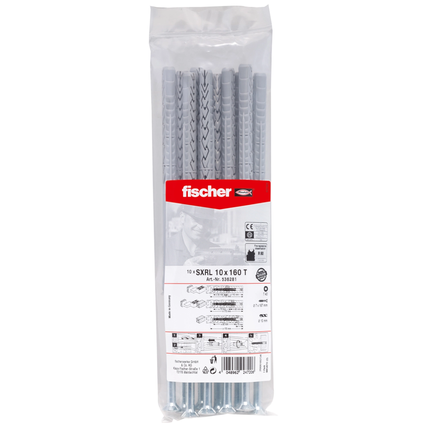 Fischer SXRL 10 x 160 T Constructie/kozijnpluggen - T40 - verzonken schroef - verzinkt staal (10st)