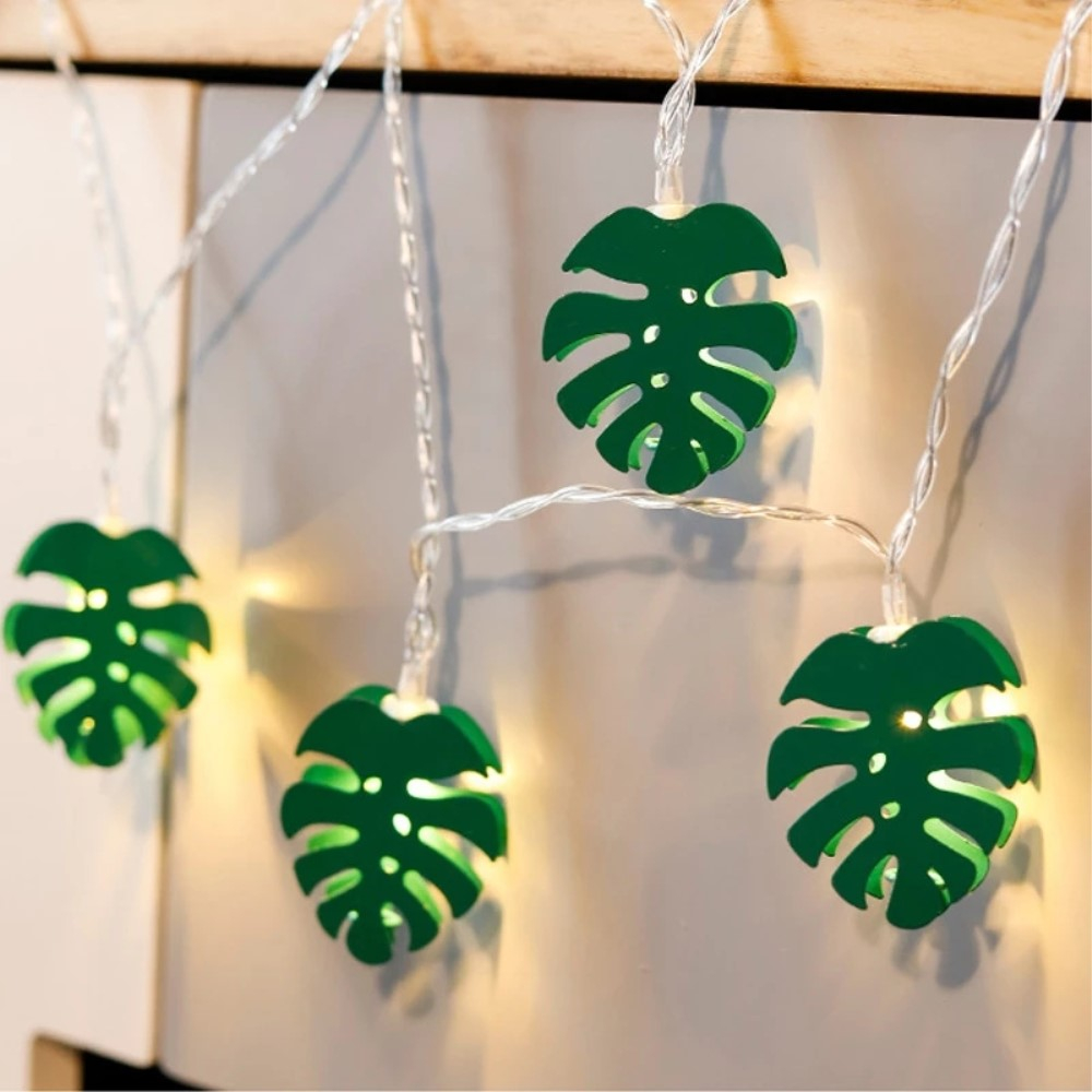 (3m) 20 LED's Sommer Deko Lichterkette Palmblätter Beleuchtung (Batteriebetrieben) - Warmweiss
