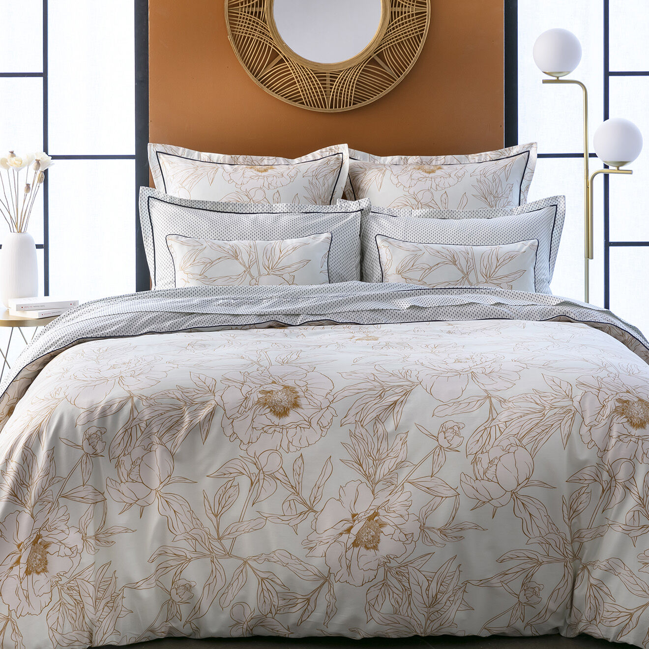 Perle de Coton Parure housse de couette 100% Satin de Coton Céline blanc/doré