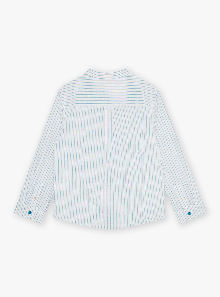 Chemise à rayures bleu, beige et blanc