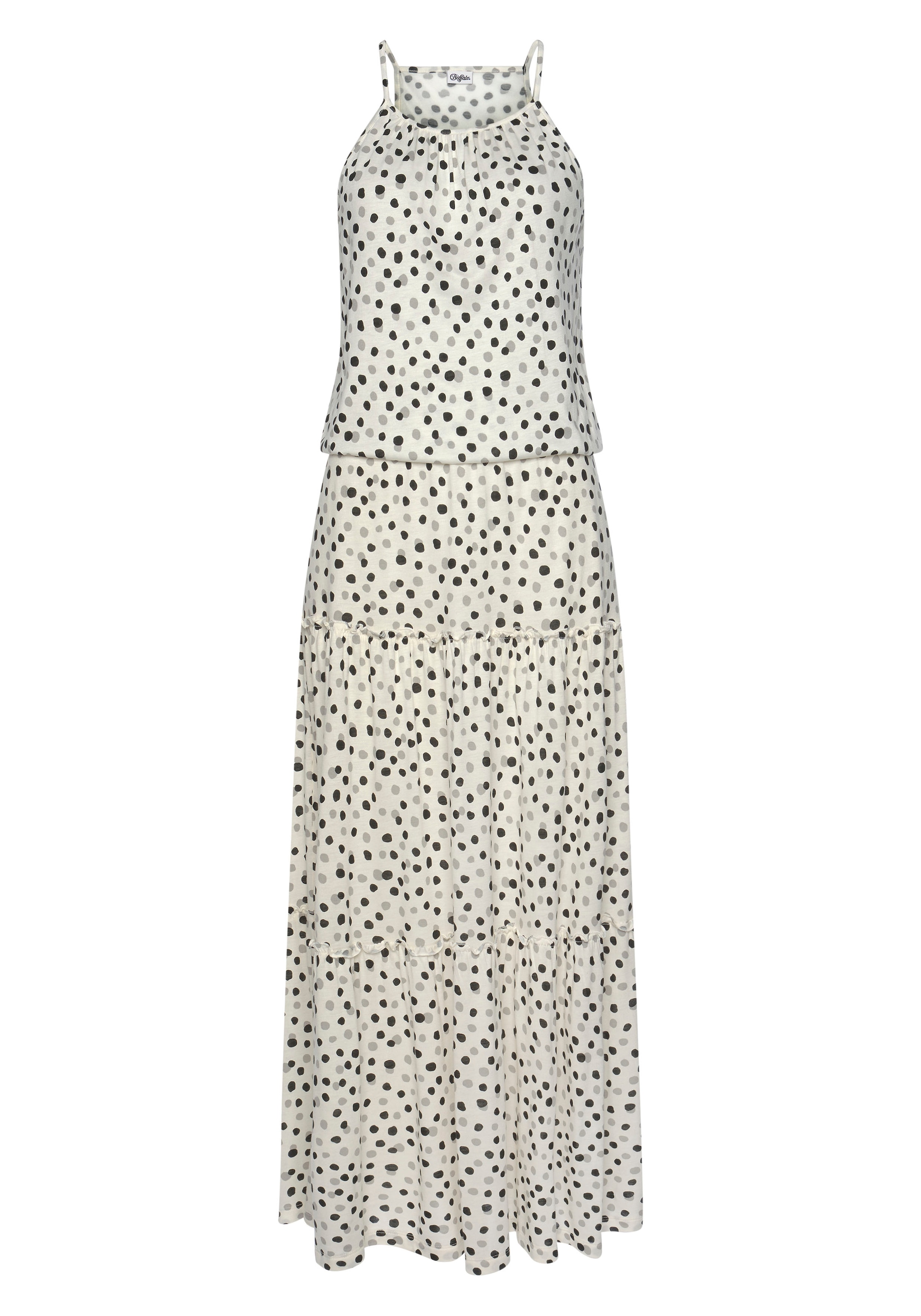 Buffalo Maxikleid mit Pünktchendruck, fliessendes Sommerkleid, Jerseykleid