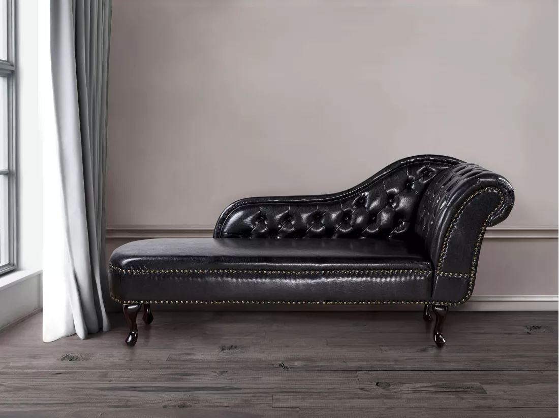 Méridienne Chesterfield noire brillante côté droit NIMES