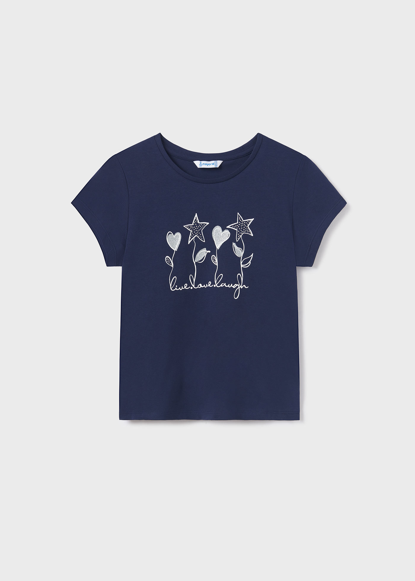 Camiseta de manga curta para meninas, feita de algodão sustentável.