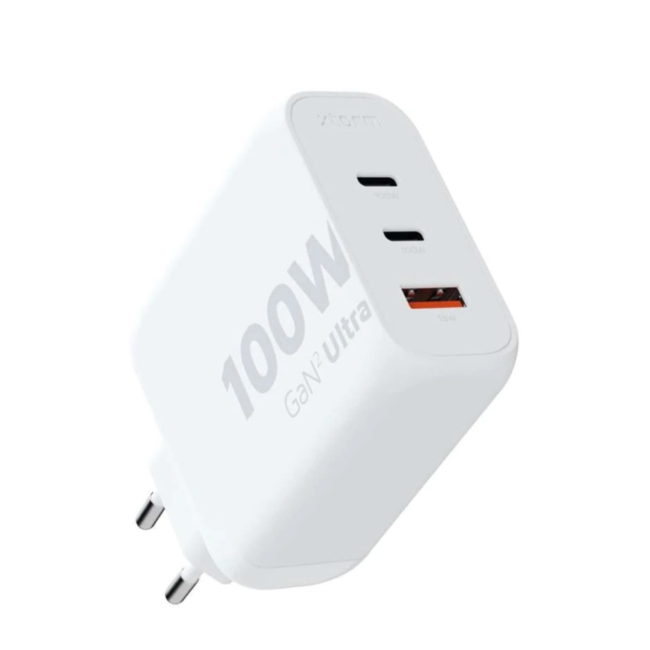 (100W) Dual USB C / USB A GaN Ladegerät Netzteil Power Delivery / Quick Charge 3.0 (XEC100) - Weiss