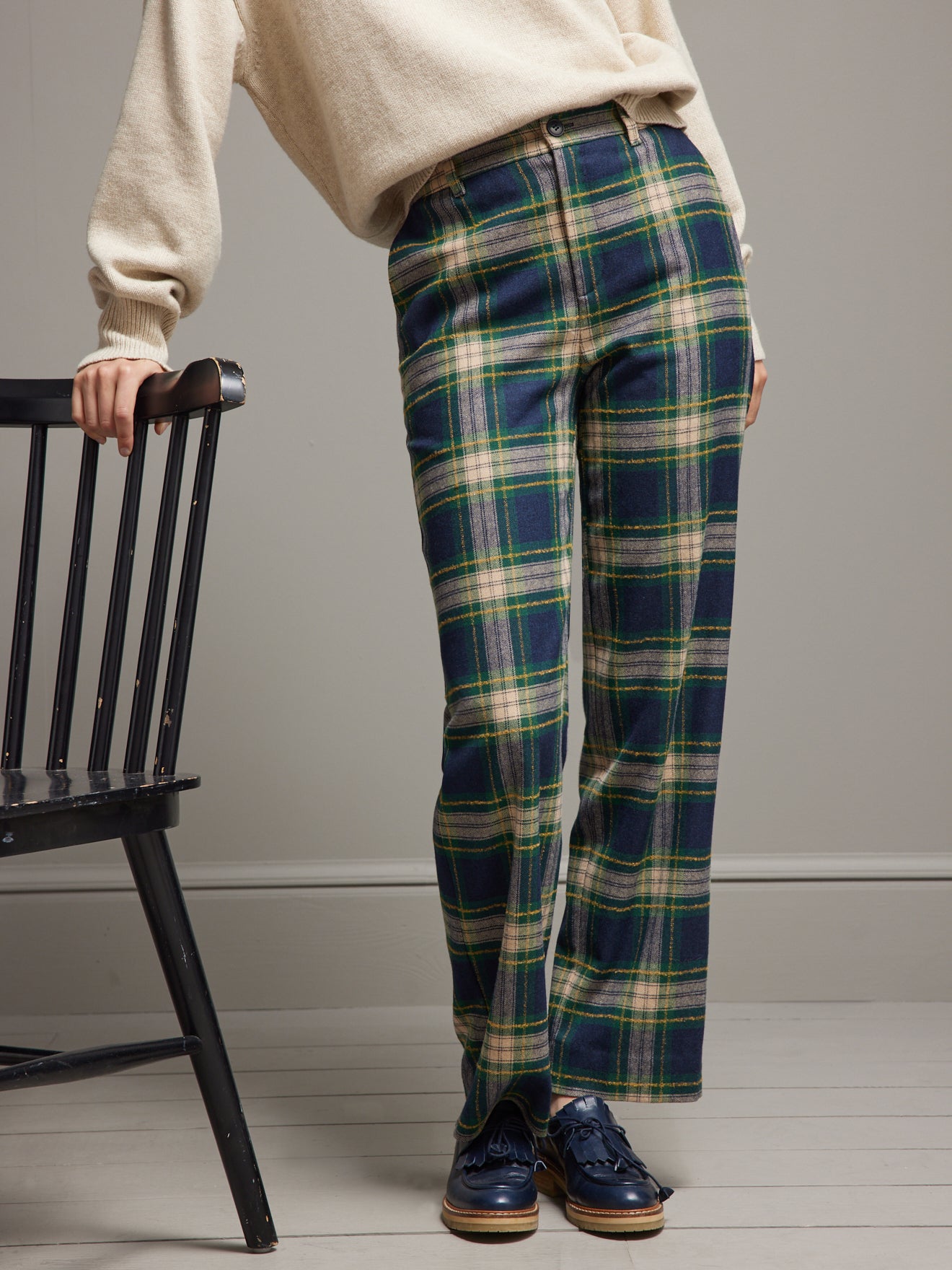 Chino large lainage carreaux femme Maud