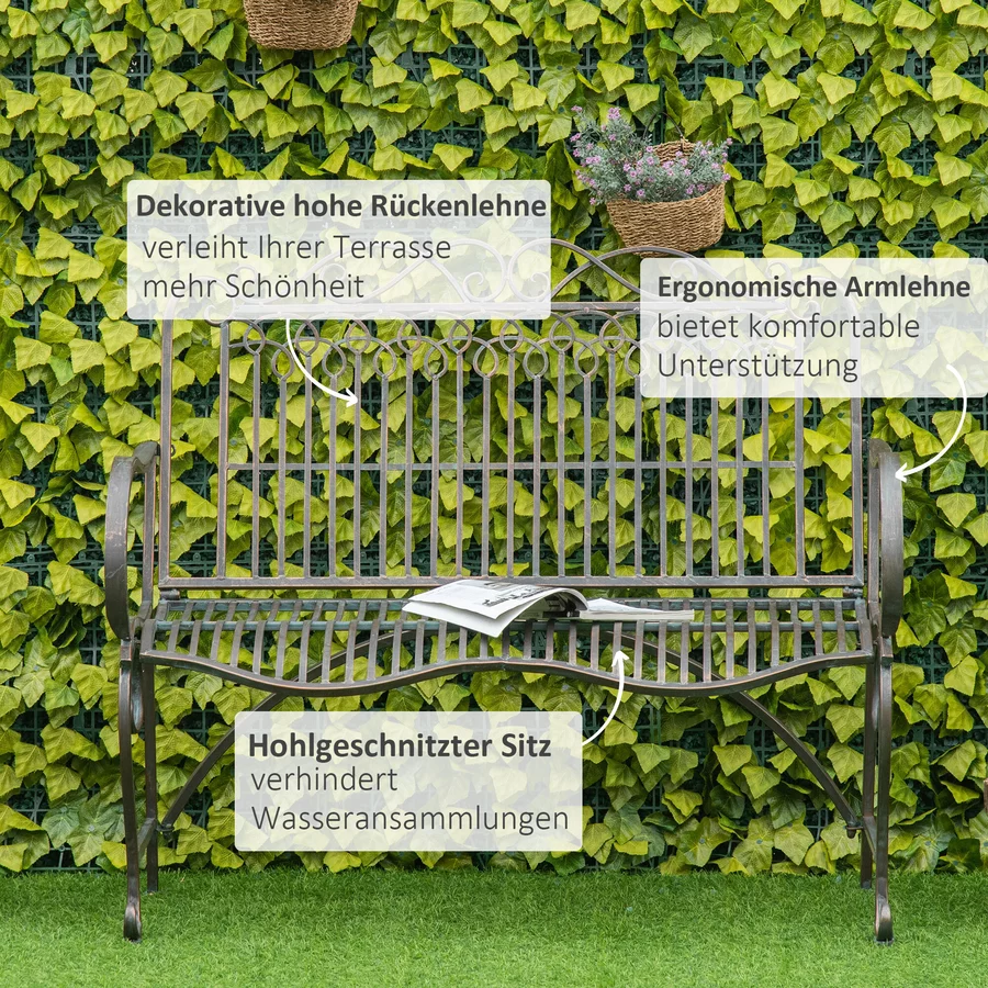 Outsunny Gartenbank mit Rücken- & Armlehnen silber