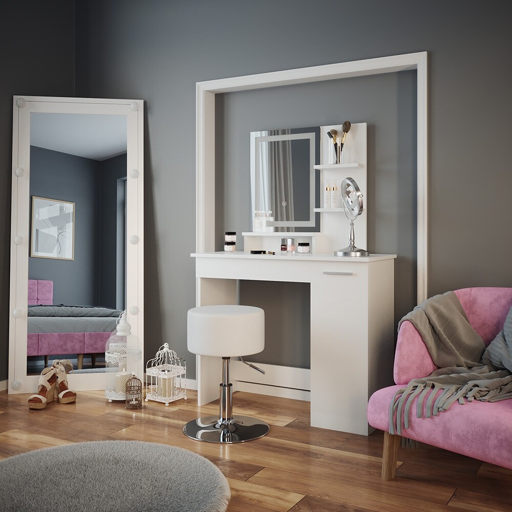 Vicco Schminktisch Frisiertisch Schminkkommode Julia Weiß LED-Spiegel Hocker 90x138 cm modern Schlafzimmer Kommode Schublade Ablage Aufbewahrung Kosmetiktisch Schminkkonsole Make-Up-Tisch