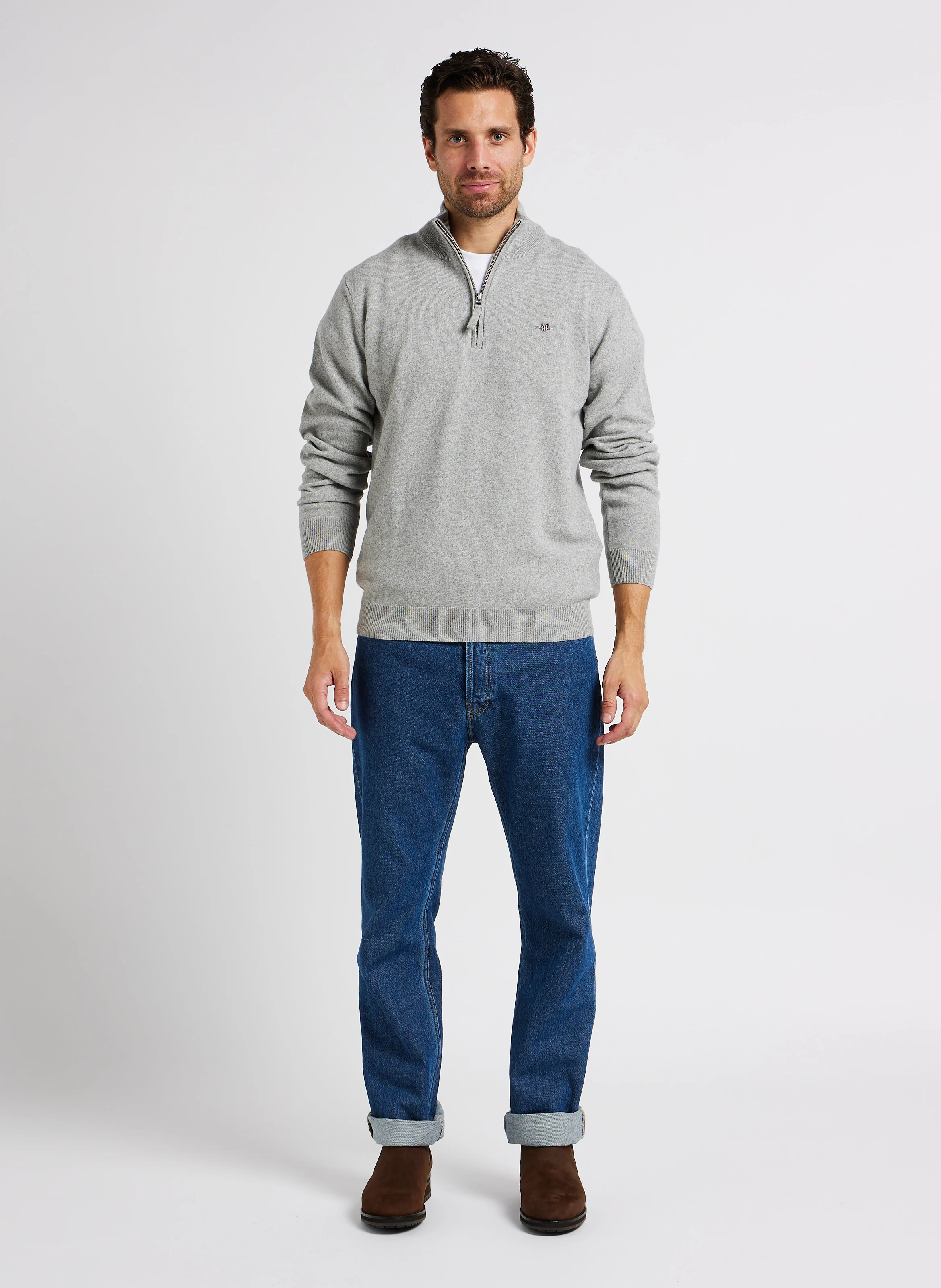 Pull col montant zippé en laine | Gris