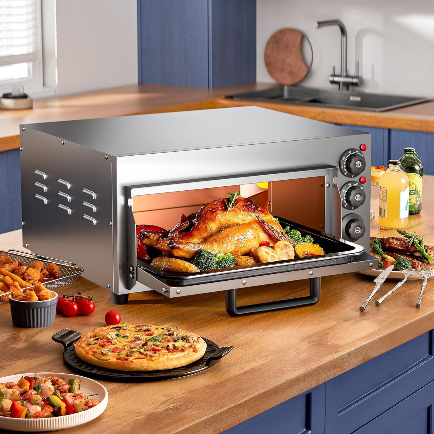 Pizza-Backofen 2000W mit Cordierit Stein für Pizza wie aus dem Steinofen Pizzaofen Backofen Gastro