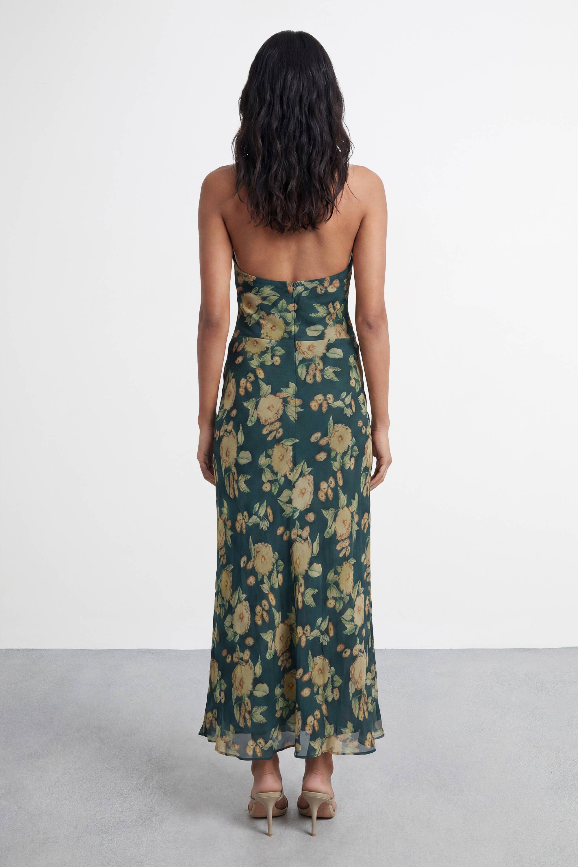 Warehouse Robe Longue Dos-nu À Col Noué Avec Imprimé Floral Flou