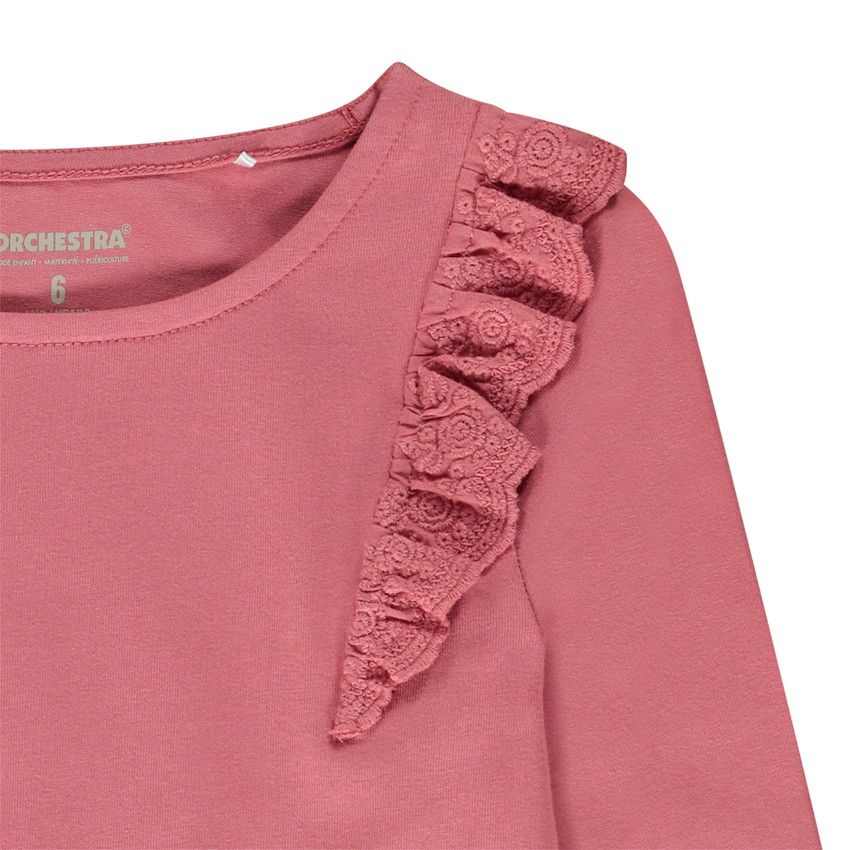 T-shirt manches longues volantées en broderie anglaise pour fille - Fuchsia