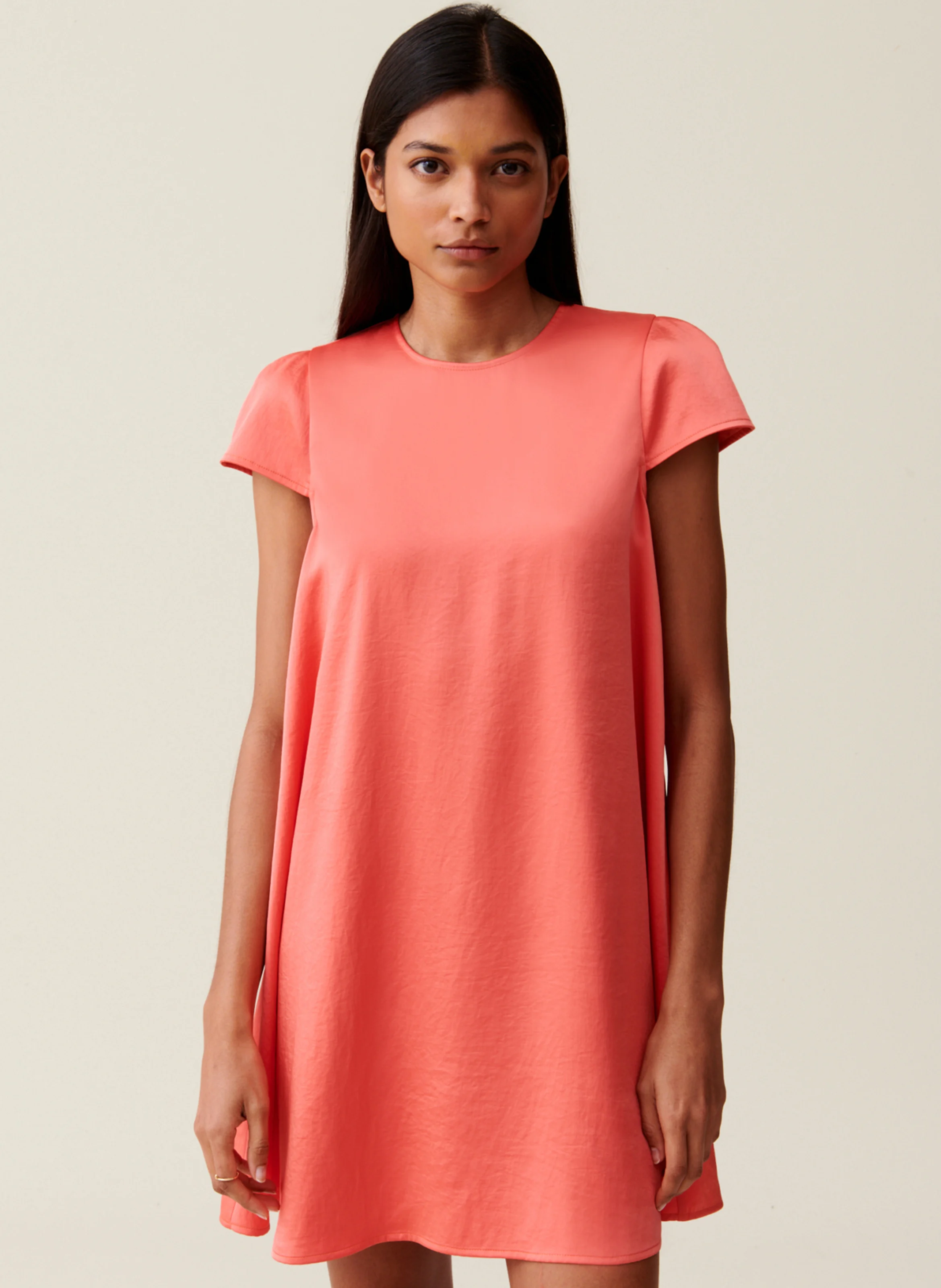 Robe courte col rond | Orange