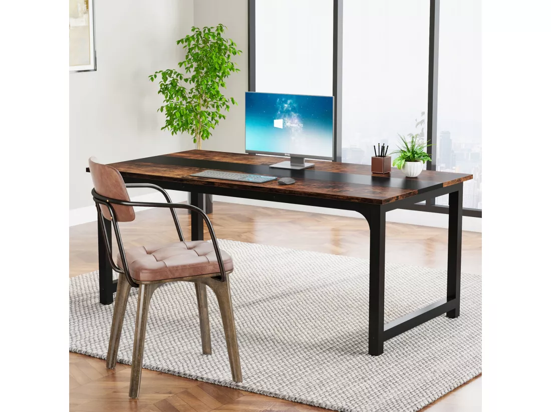 Tribesigns Bureau d'ordinateur Moderne, 160 x 80 cm, Grand Bureau, Table d'ordinateur, Bureau d'étude, Poste de Travail pour Bureau à Domicile, Rustique/Noir