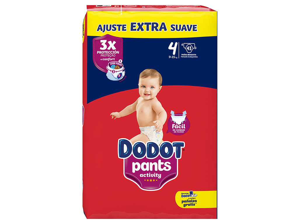 FRALDAS CUECA DODOT ACTIVITY EXTRA T4 9-15KG 43UN