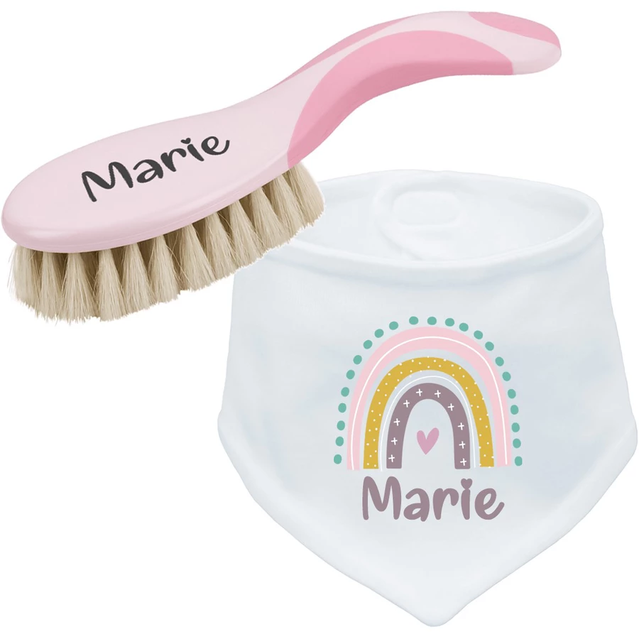 Schnullireich Geschenkset mit Namen NUK Babybürste + Baby Halstuch (Mädchen) Rosa