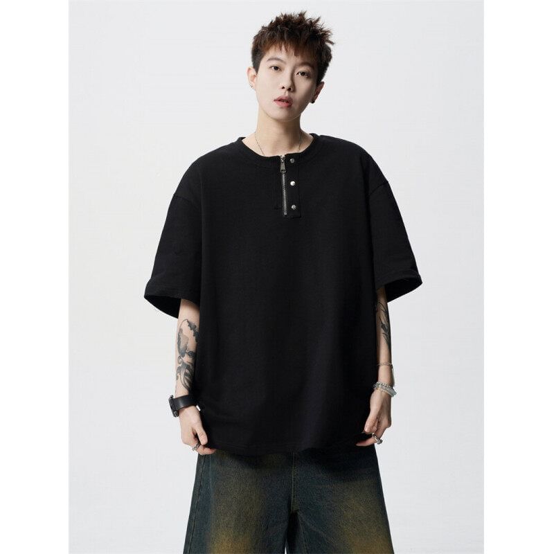 Derbundy - T-shirt met korte mouwen, ronde hals en halve rits