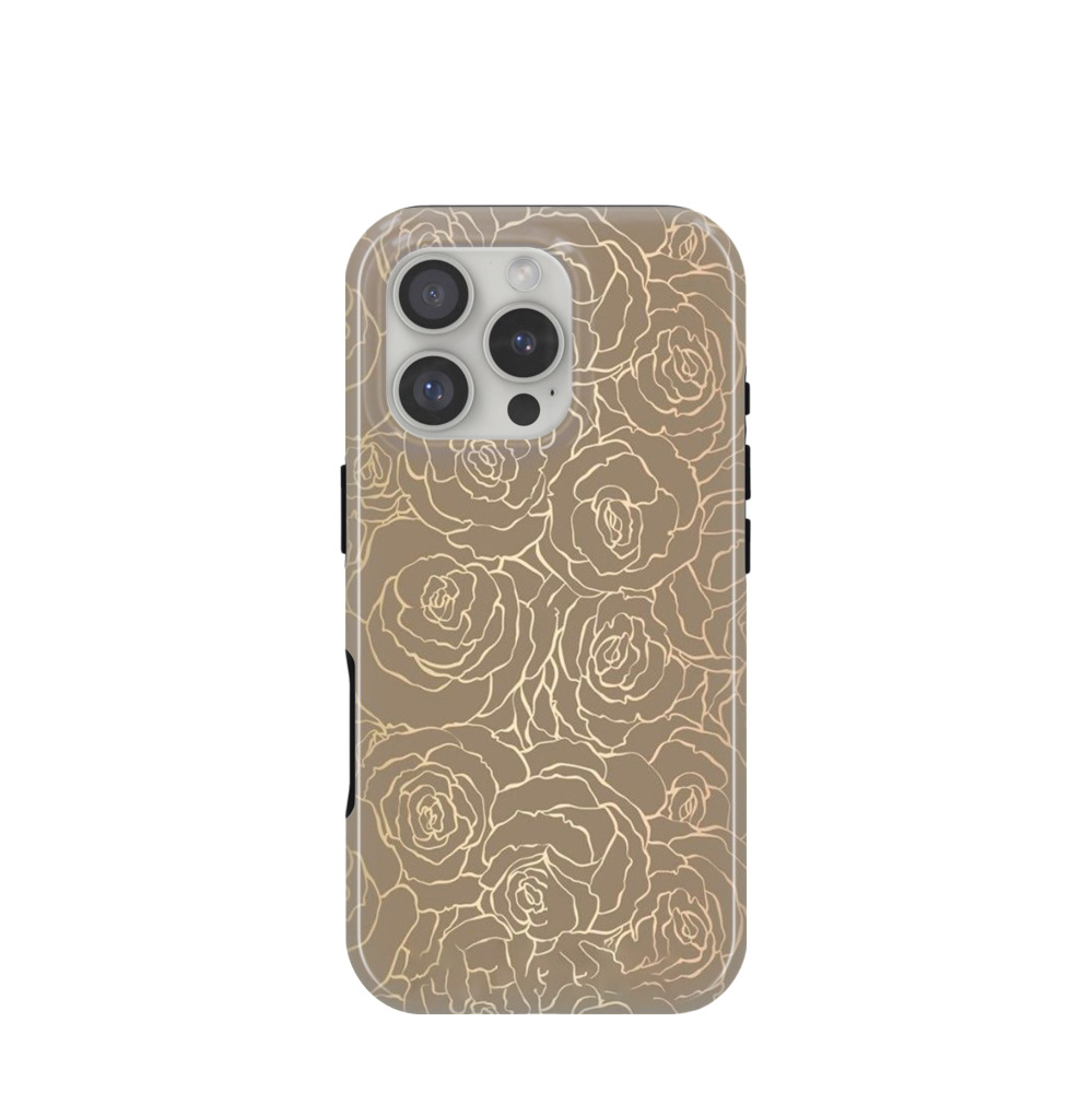 iPhone 16 Pro Hybrid (Kunststoff / Gummi) Hülle Rosenzauber 2 - Gold