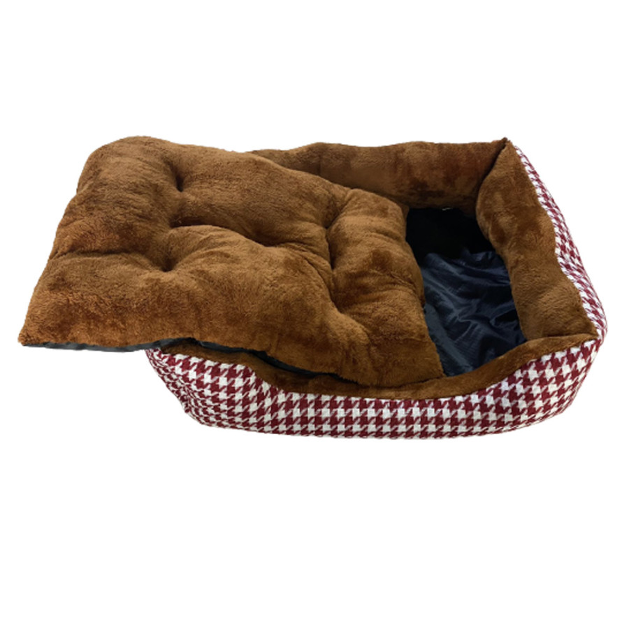 Cama elegante para cães e gatos. Estampa xadrez vermelha. 60 x 45 cm