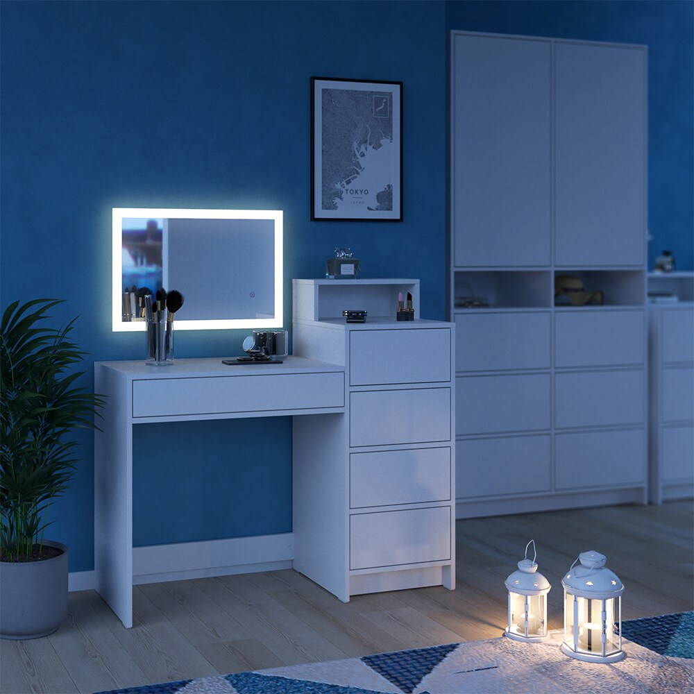 Vicco Schminktisch Naara Weiß 110,5 cm mit LED-Spiegel