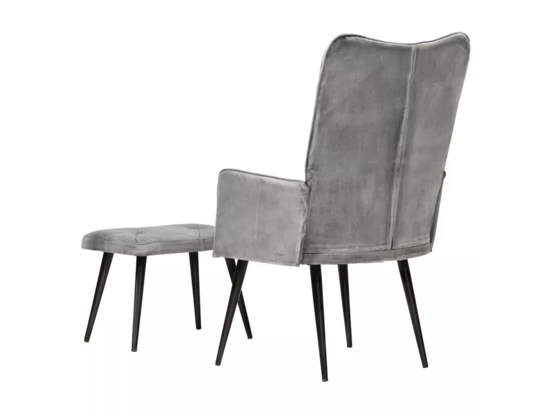 Chaise à oreilles avec repose-pied Gris vintage Toile