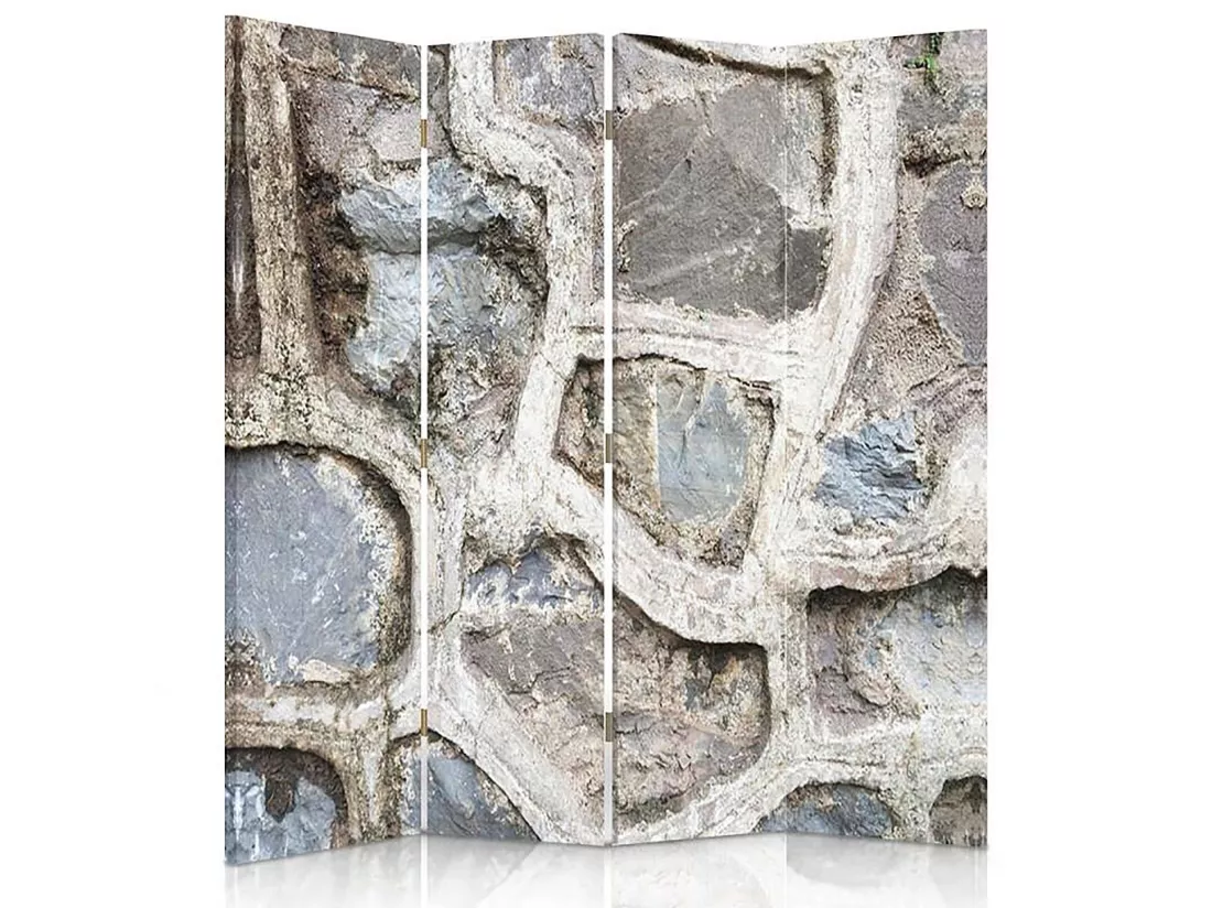 Paravent Déco Mur de Pierre pour Intérieur Extérieur - 145 x 180 cm - 2 faces R° V°